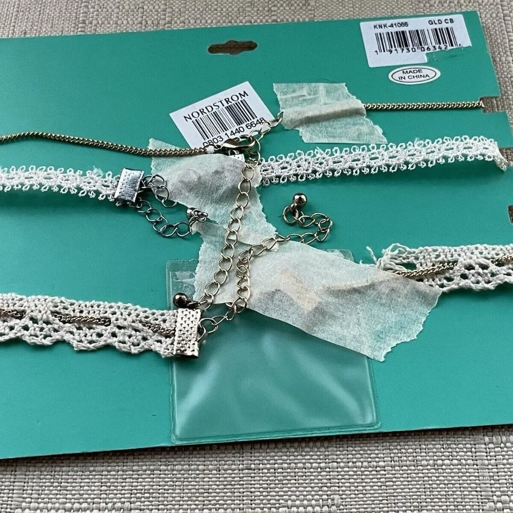 Capelli Kids Choker Necklace White Lace Gold Tone Chain Necklace Fashion Jewelry